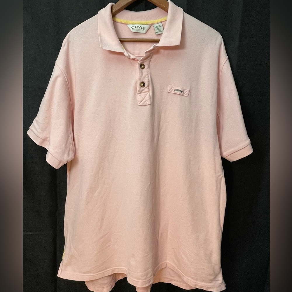 ORVIS POLO Shirt Adult XL-T Tall Light Pink Fishing Vintage Heavy Cotton Mens